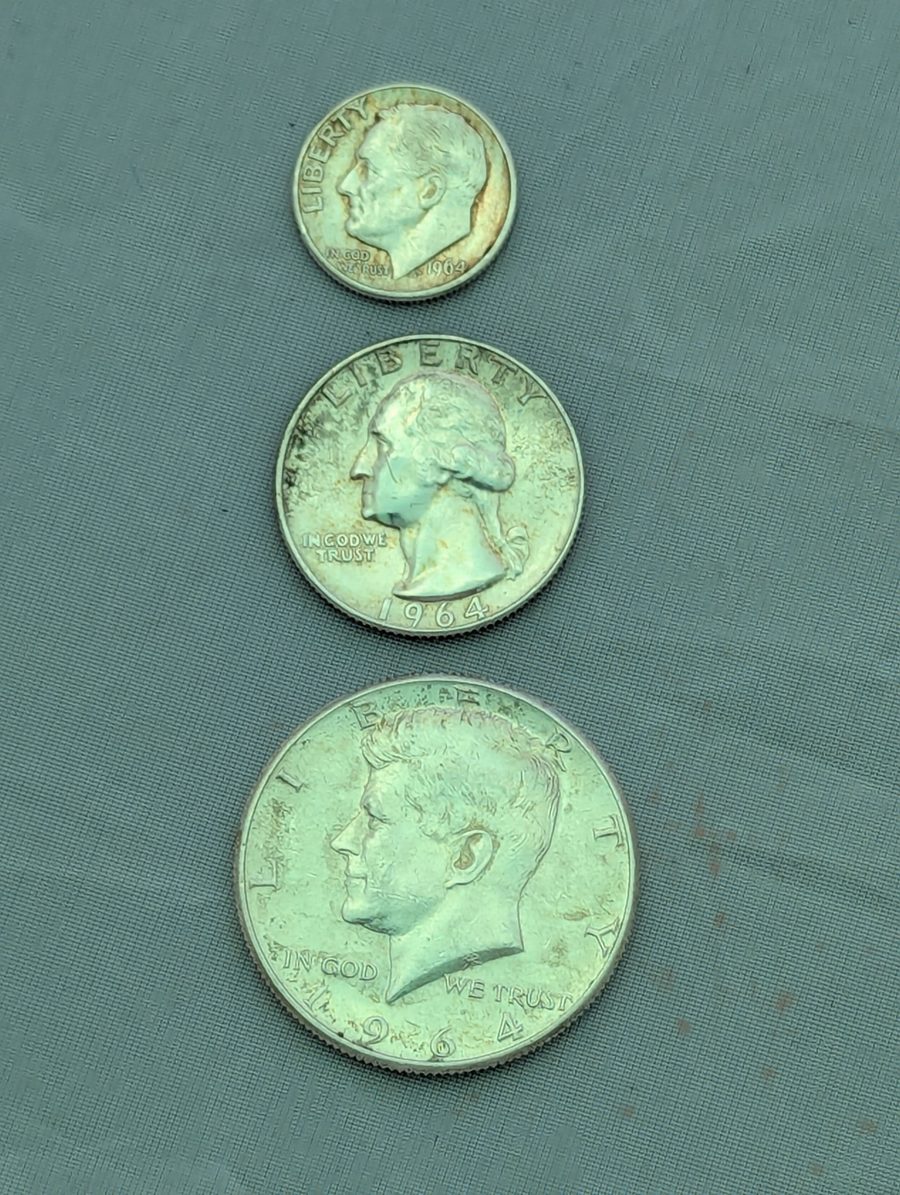 Pre-1965 silver dime, quarter, and half dollar